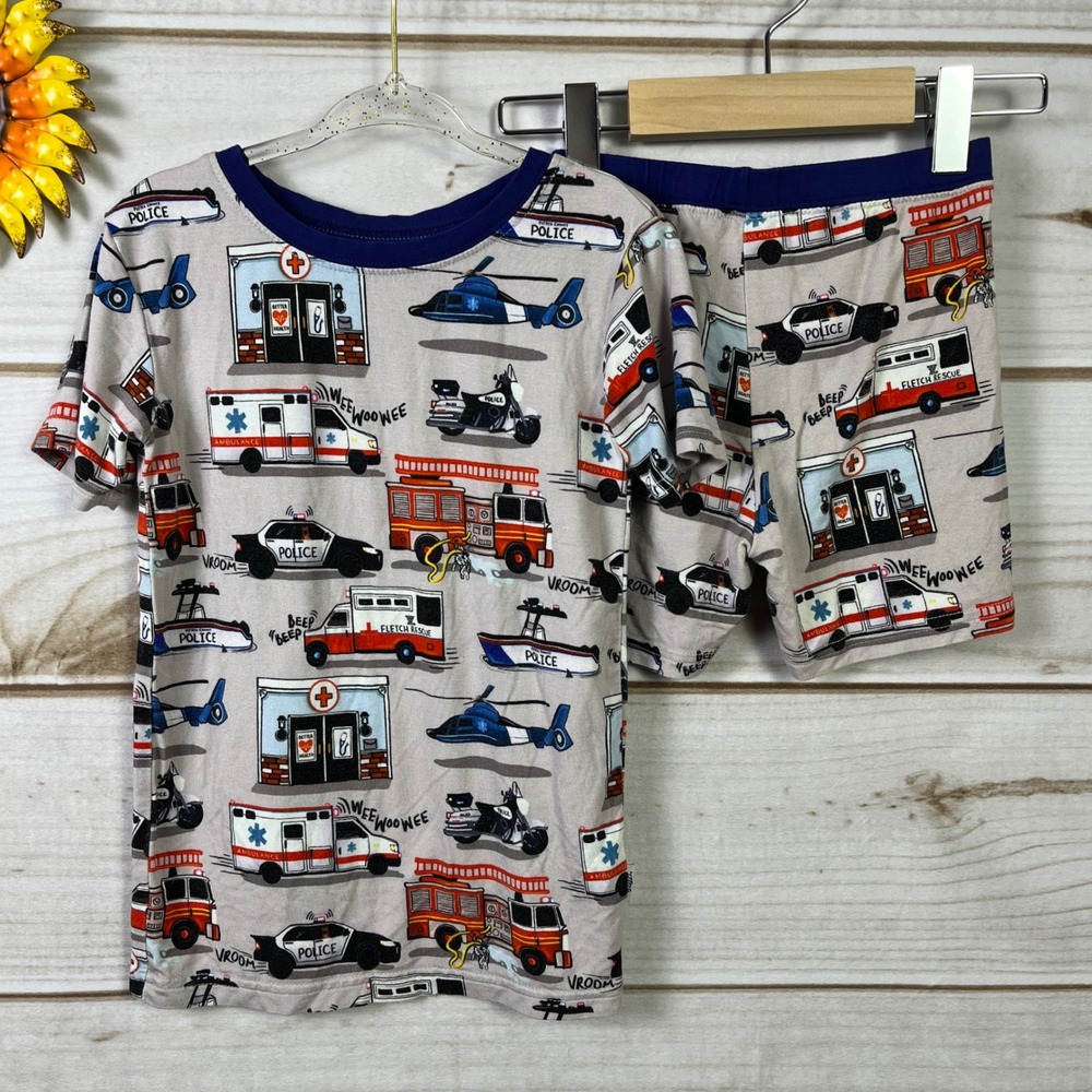 Fletch PJs Toddler 4T Pajama Set Police Fire Ambulance‎ Helicopter Shorts Shirt